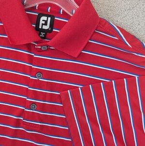 FootJoy Men's Performance Red Striped Short Sleeve Golf Polo Sz L